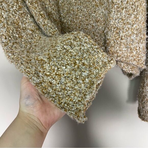 Free People Tan Cowl-Neck Knit Boxy Oversized BFF Sweater Size Small - Picture 6 of 7